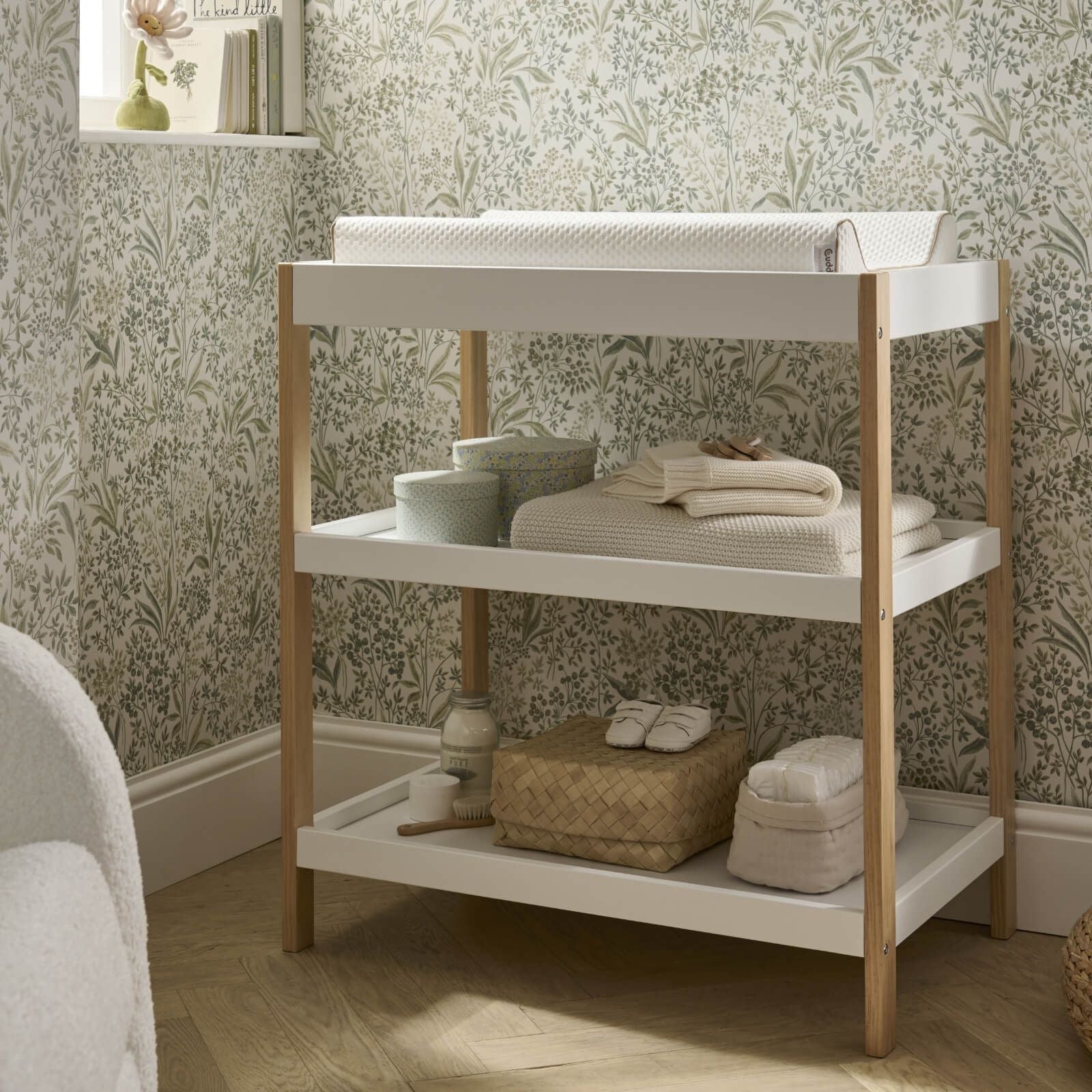 CuddleCo Nola Changing Table White Natural Mabel Fox