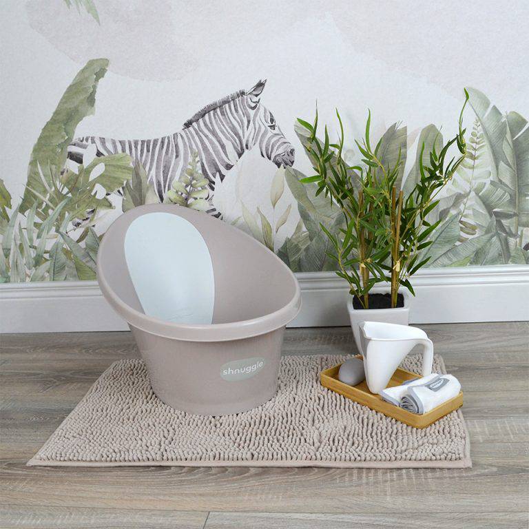 Shnuggle Baby Bath With Plug & Foam Backrest - Taupe - Mabel & Fox