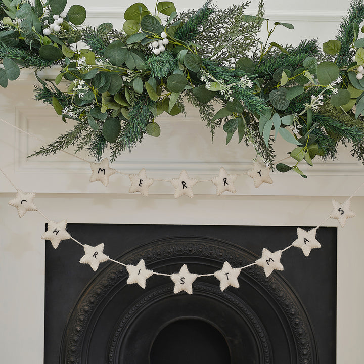 Ginger Ray - Felt White Star Merry Christmas Bunting