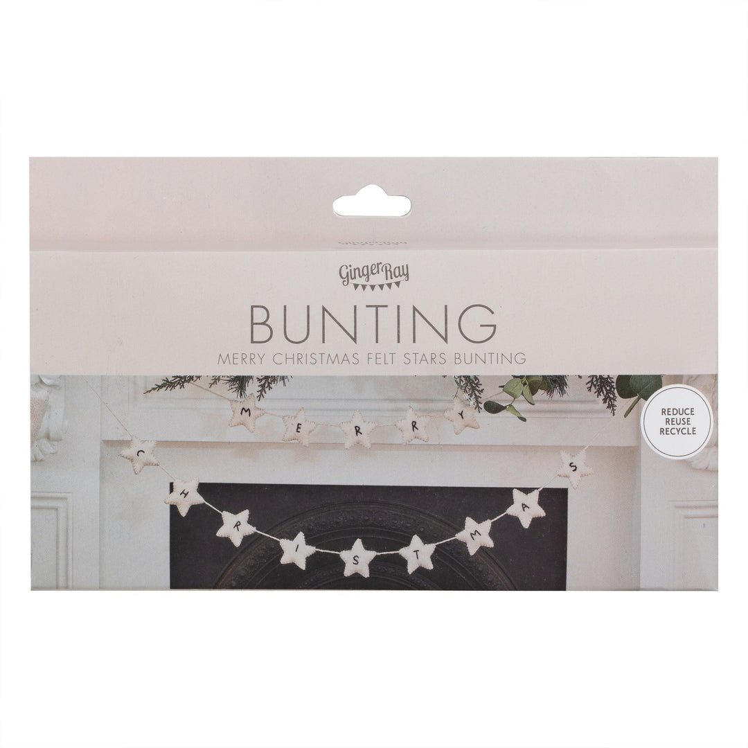 Ginger Ray - Felt White Star Merry Christmas Bunting