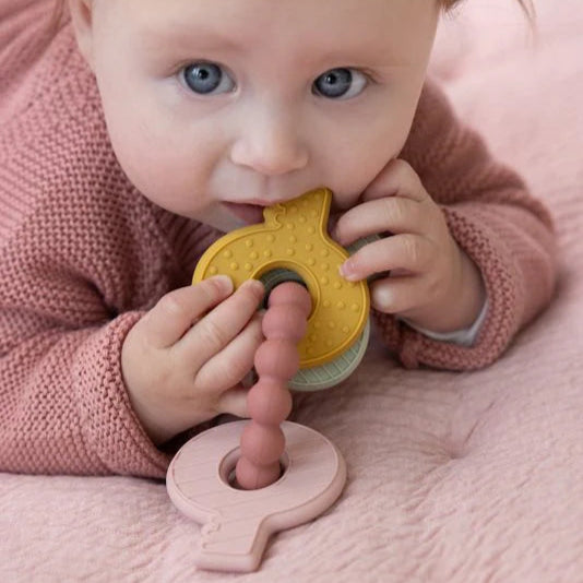 Little Dutch - Silicone Teething Toy Keychain - Pink - Mabel & Fox