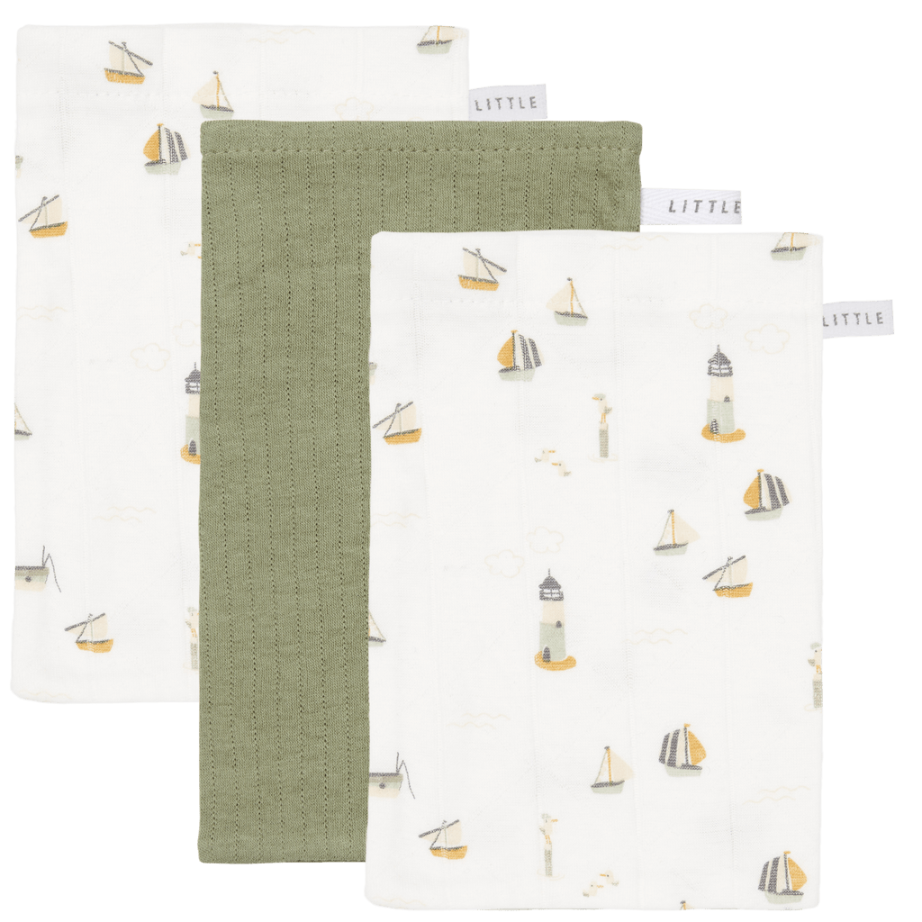 Little Dutch Wash Cloth set -  Pure Olive / Sailors Bay White - Mabel & Fox