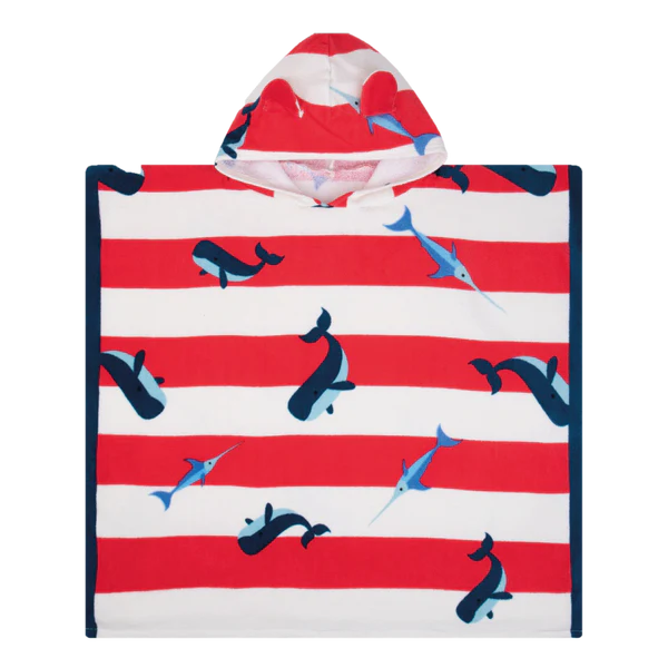 Swim Essentials - Beach Poncho - Red & White Whales - 65cm